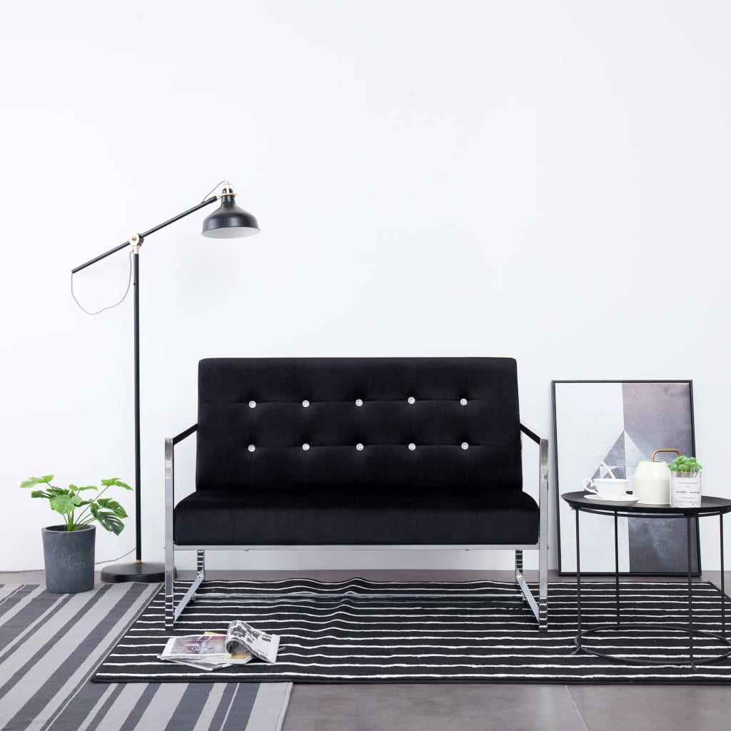 vidaXL 2-Seater Sofa with Armrests Black Chrome and Velvet