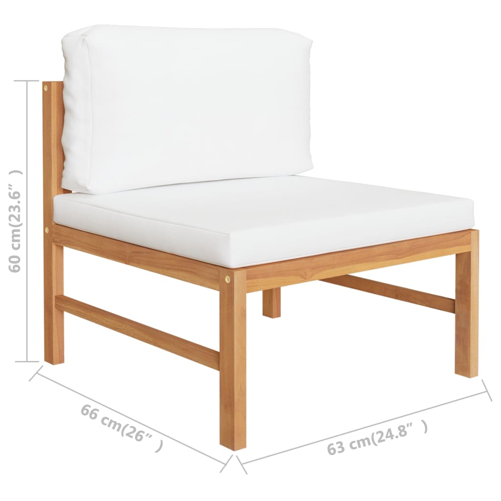 vidaXL 4-Seater Patio Sofa with Cream Cushions Solid Teak Wood