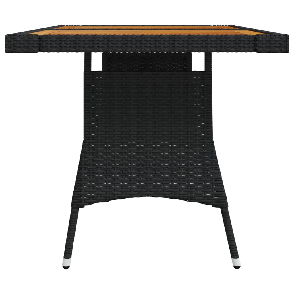 vidaXL Patio Table Black 51.2"x27.6"x28.3" Poly Rattan & Solid Acacia Wood
