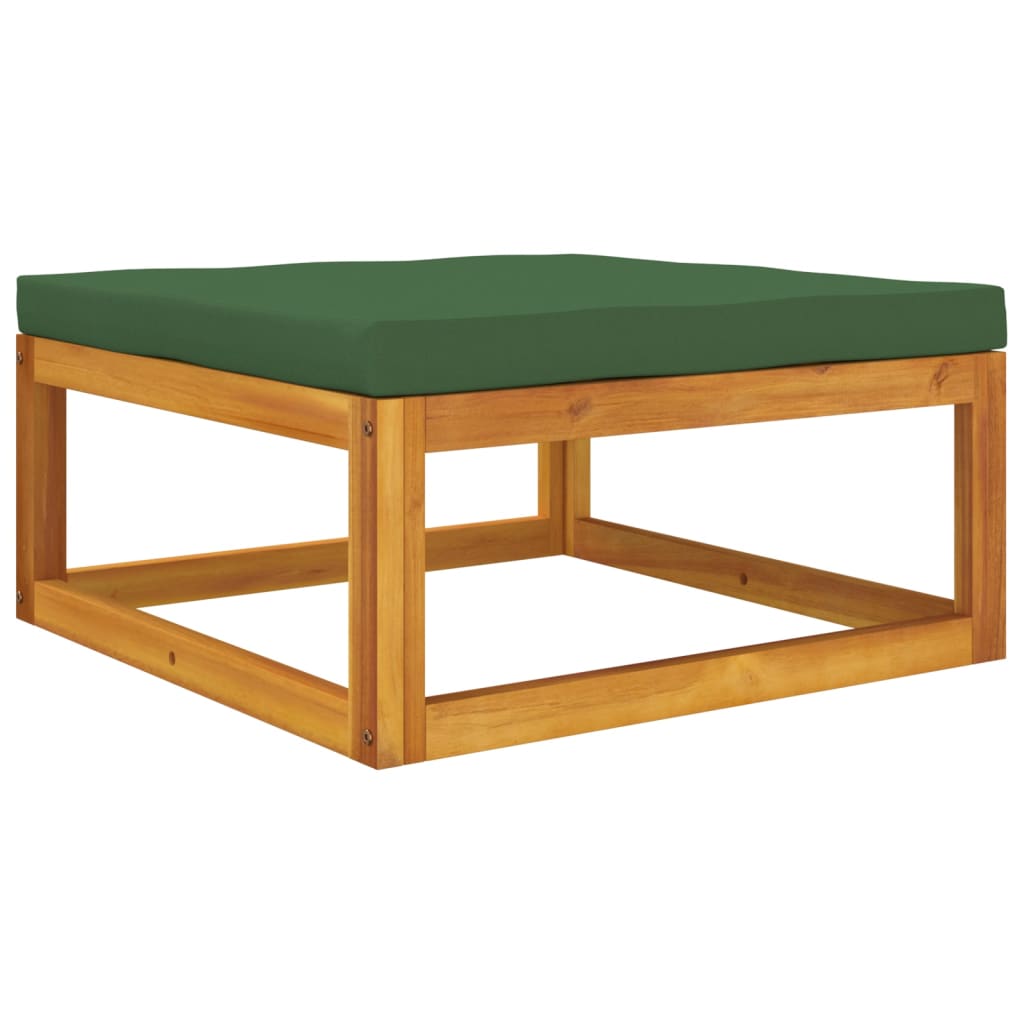 vidaXL Patio Footrest with Green Cushion Solid Wood Acacia