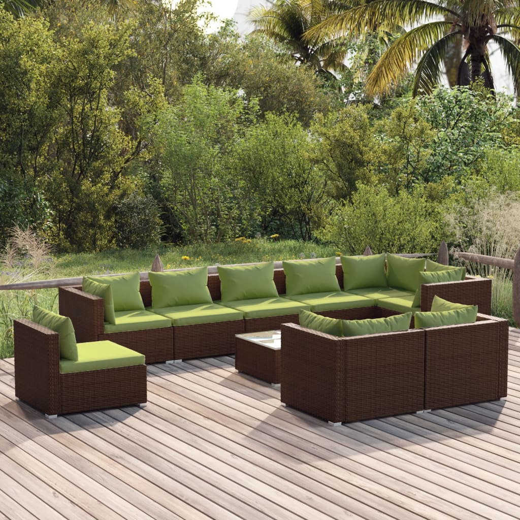 vidaXL 10 Piece Patio Lounge Set with Cushions Poly Rattan Brown