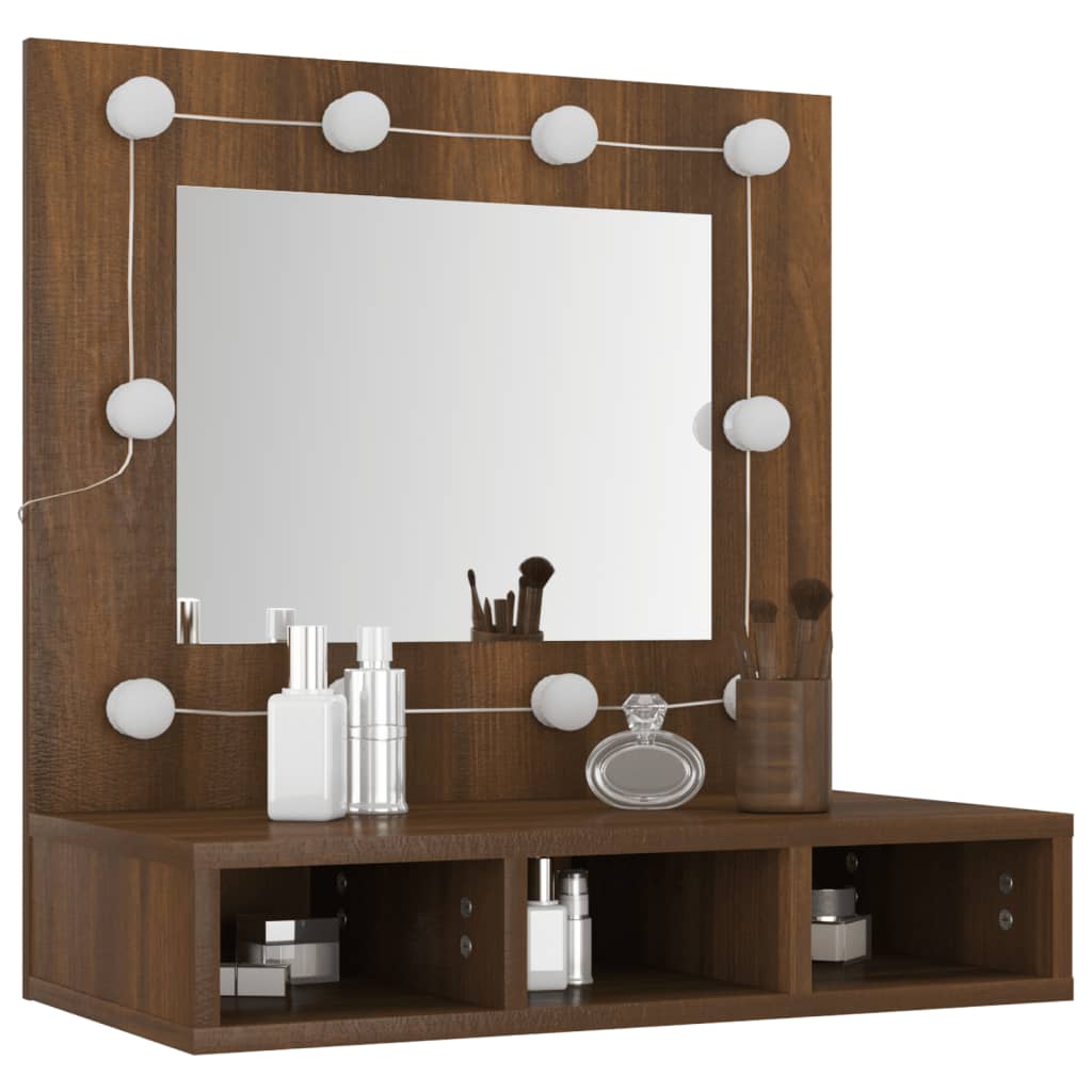 vidaXL Mirror Cabinet with LED Brown Oak 23.6"x12.4"x24.4"