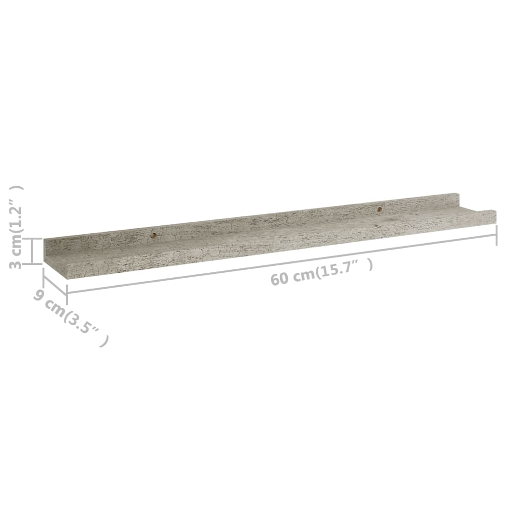 vidaXL Wall Shelves 2 pcs Concrete Gray 23.6"x3.5"x1.2"