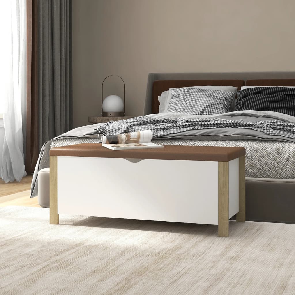 vidaXL Storage Box with Cushion White and Sonoma Oak 41.3"x15.7"x17.7" Engineered Wood