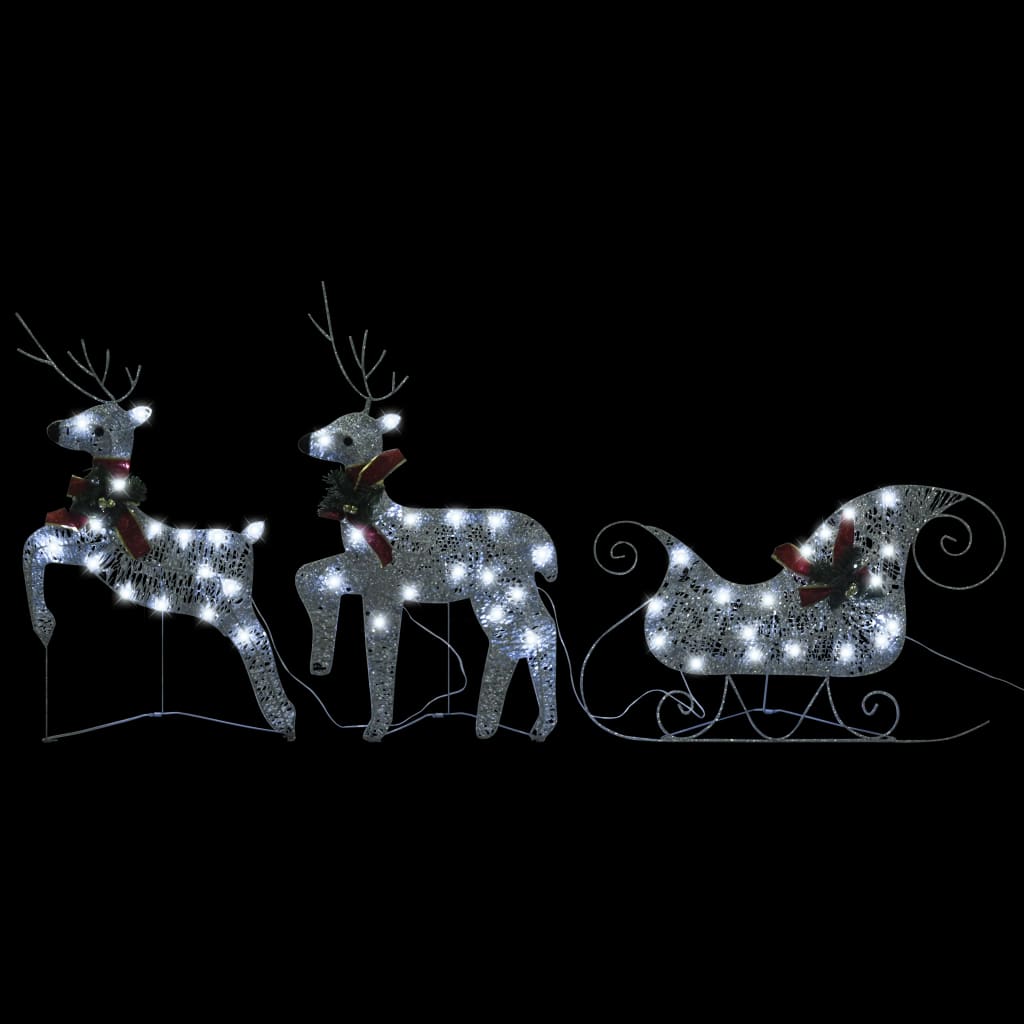 vidaXL Reindeer & Sleigh Christmas Decoration 60 LEDs Outdoor Silver