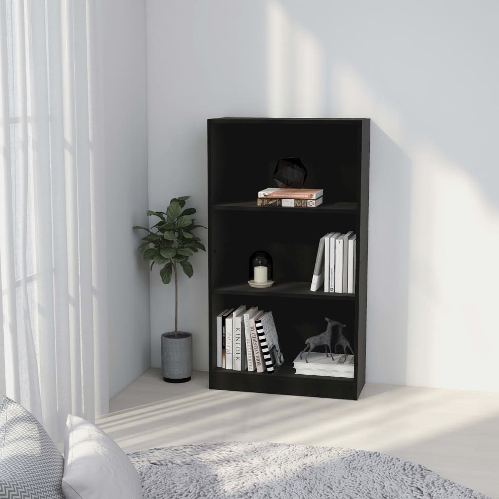 vidaXL 3-Tier Book Cabinet Black 23.6"x9.4"x42.9" Engineered Wood
