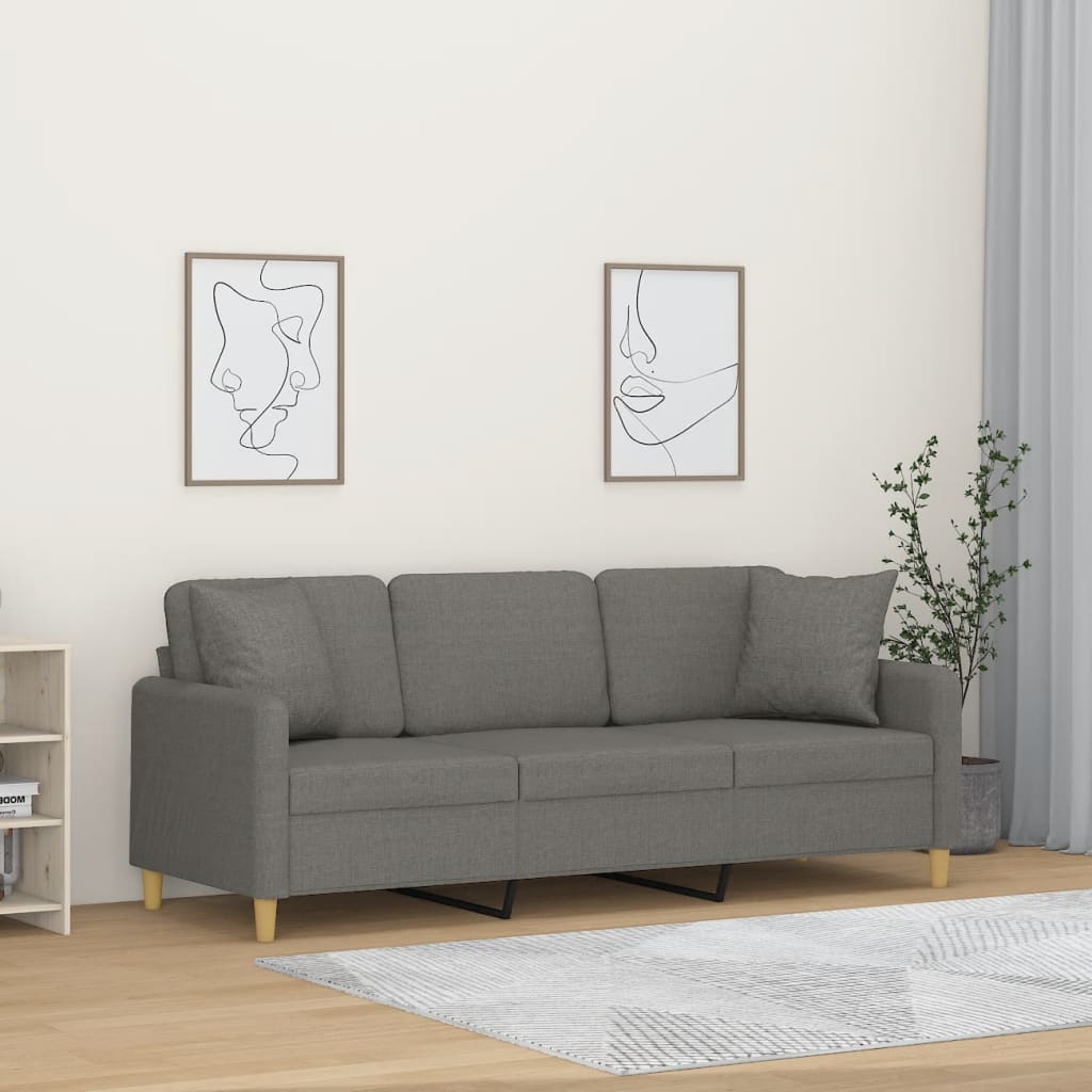 vidaXL 3-Seater Sofa with Pillows&Cushions Dark Gray 70.9" Fabric