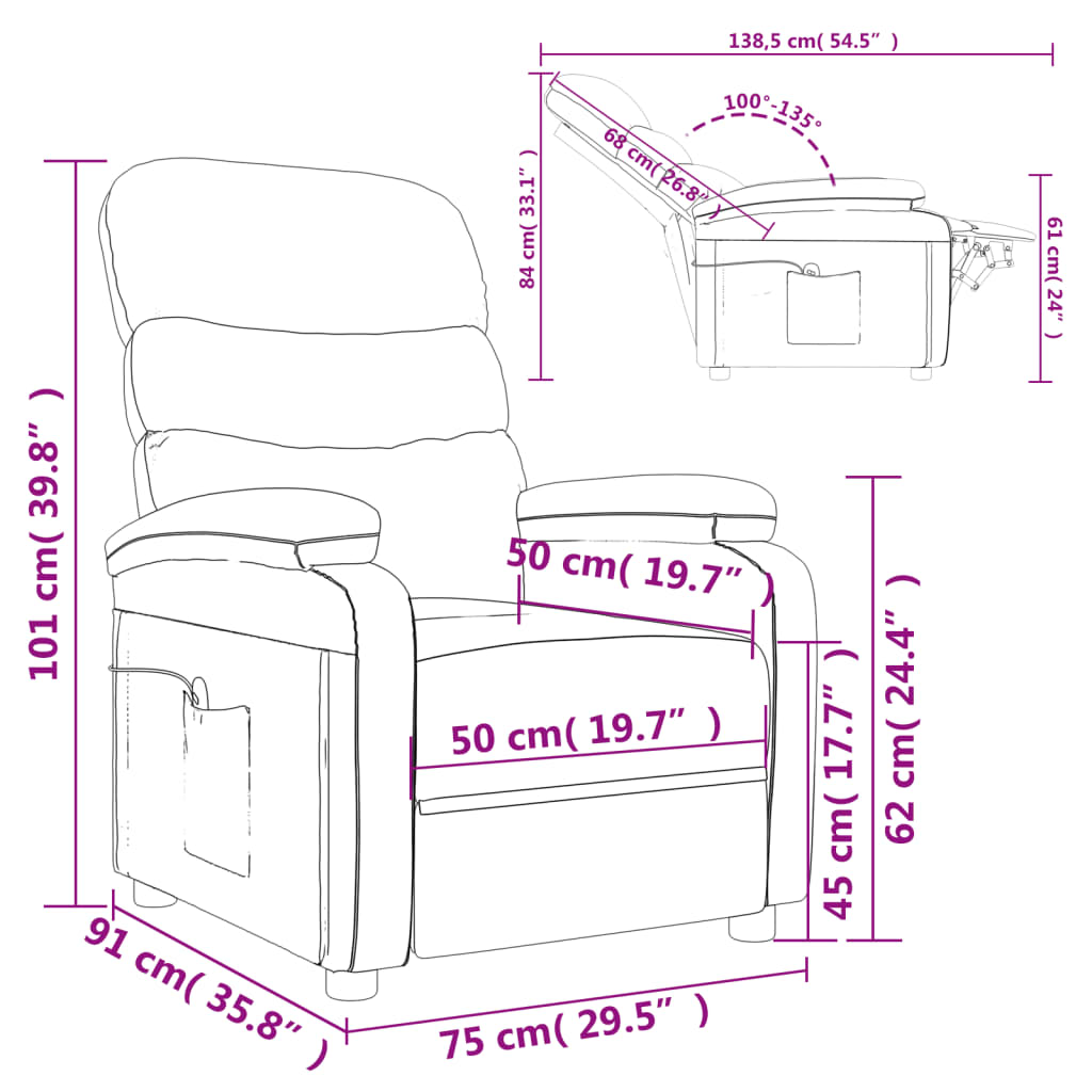 vidaXL Massage Recliner Cream Fabric