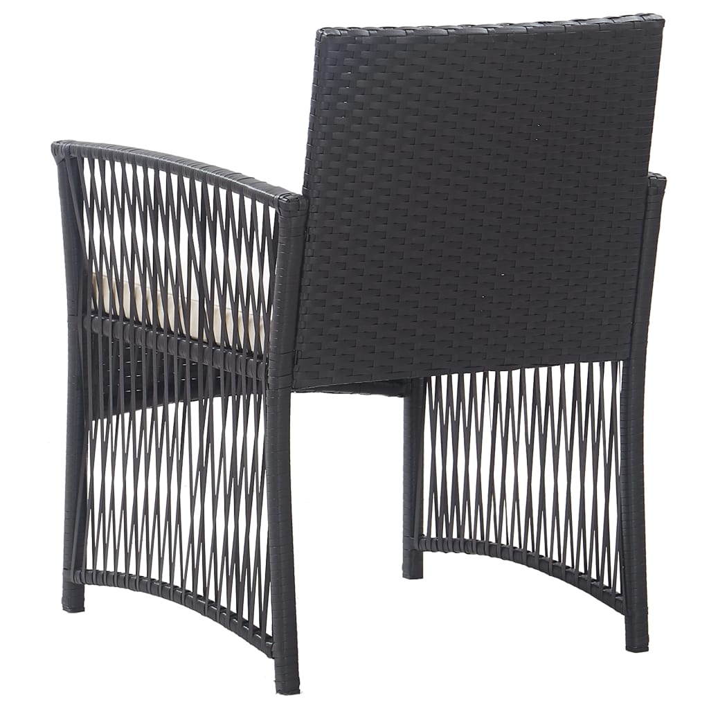 vidaXL Patio Armchairs with Cushions 2 pcs Black Poly Rattan