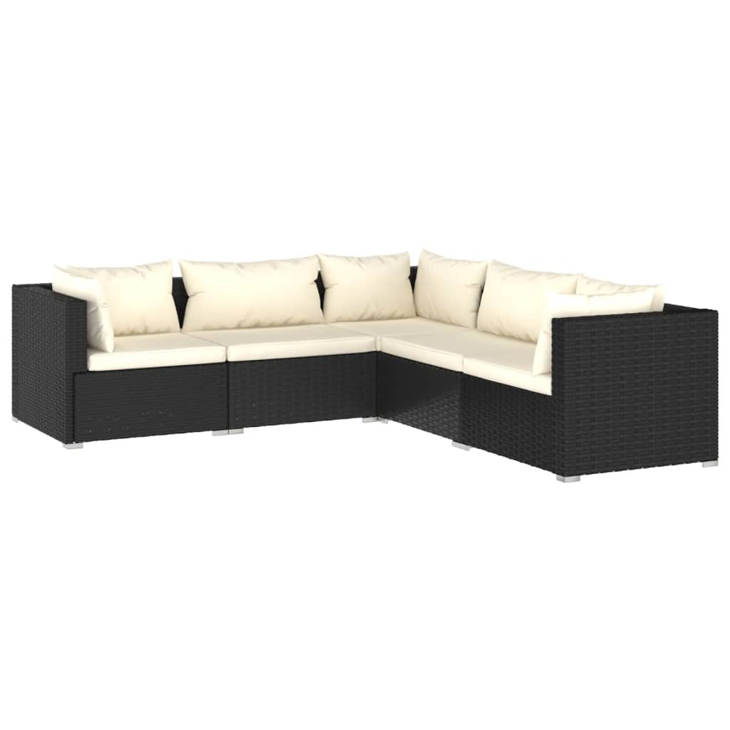 vidaXL 5 Piece Patio Lounge Set with Cushions Poly Rattan Black