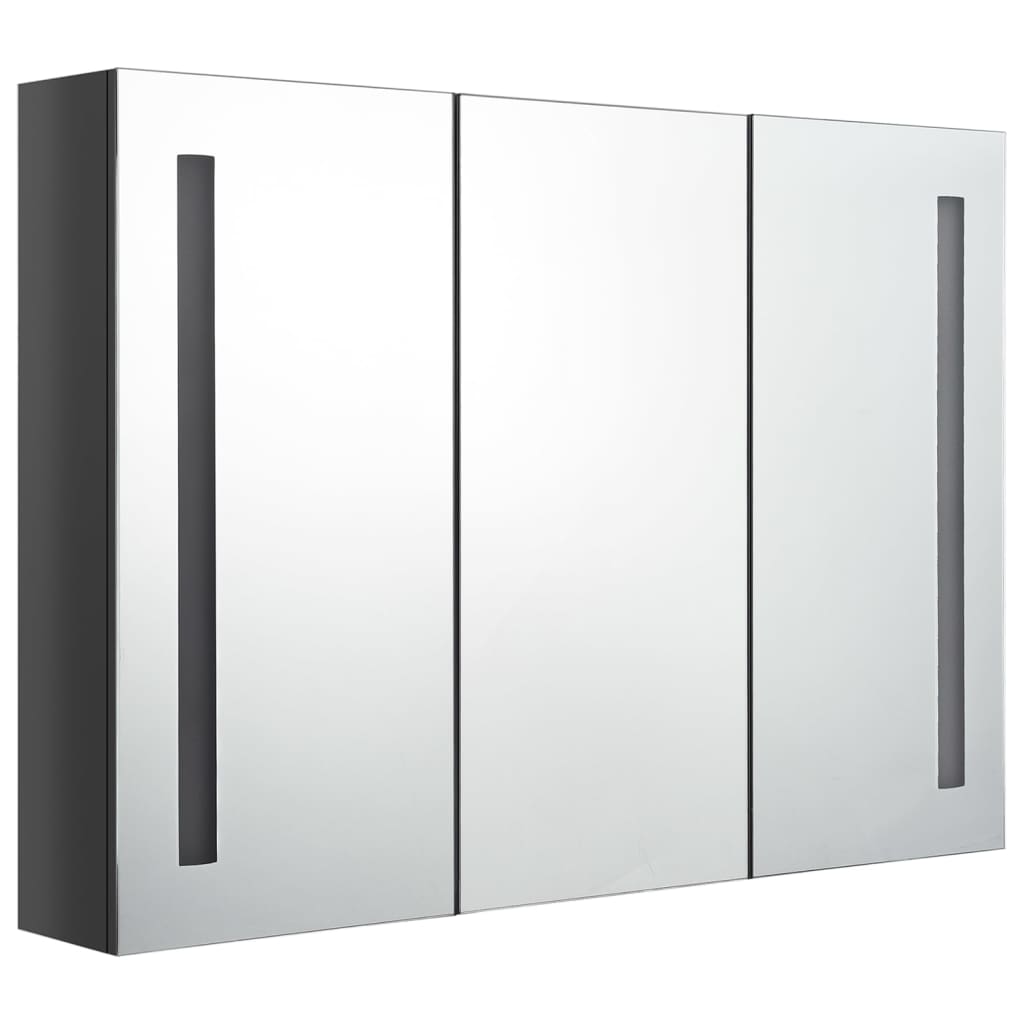 vidaXL LED Bathroom Mirror Cabinet 35"x5.5"x24.4" Shining Gray