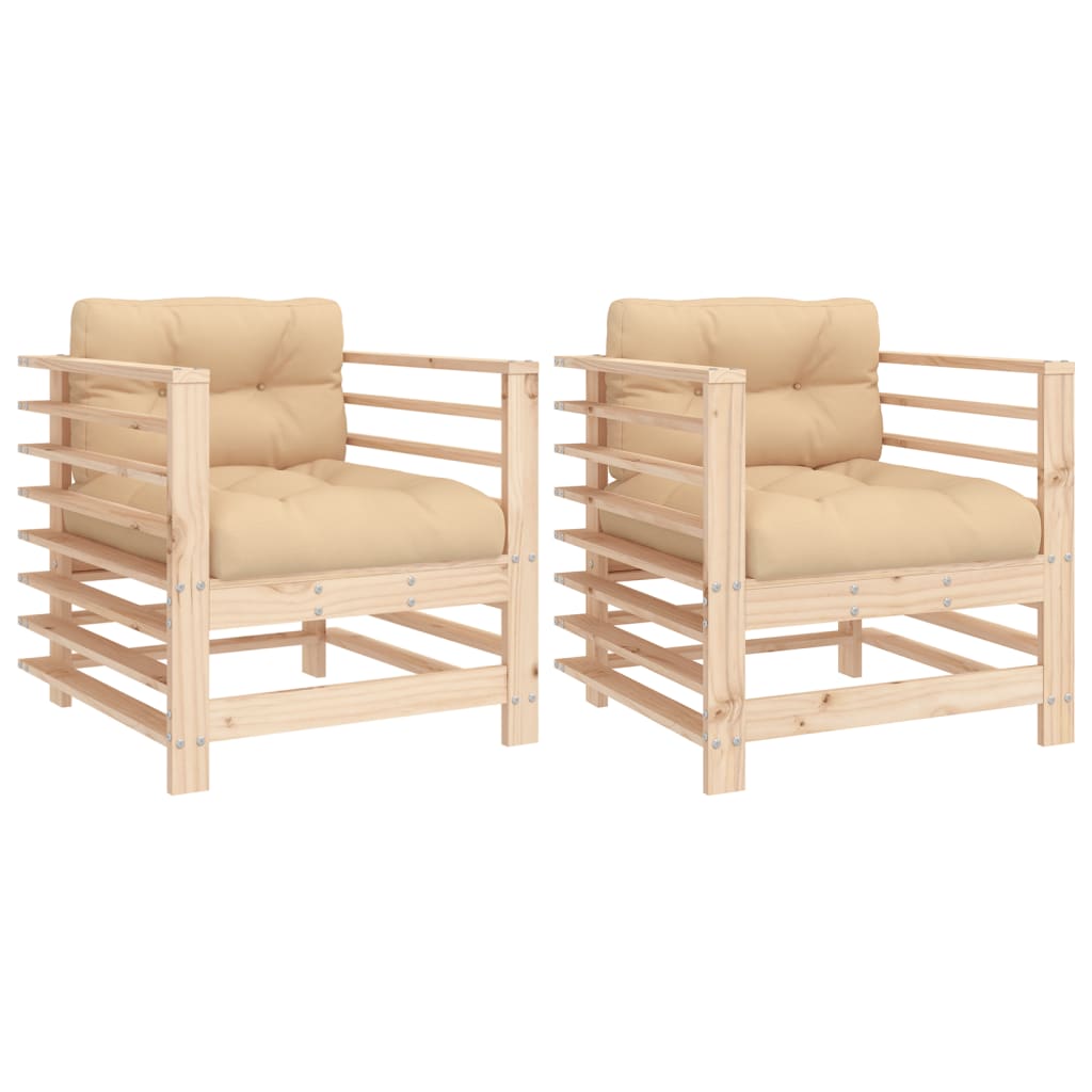 vidaXL Patio Chairs with Cushions 2 pcs Solid Wood Pine