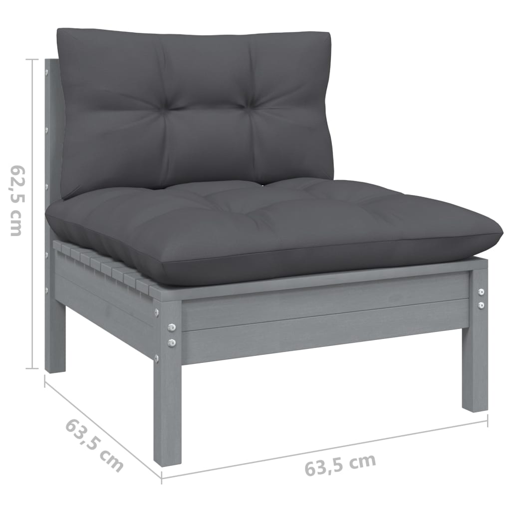 vidaXL 13 Piece Patio Lounge Set with Cushions Gray Pinewood