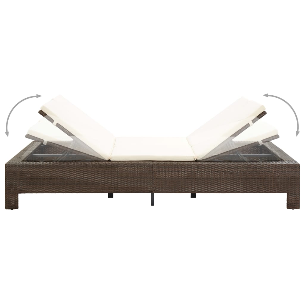 vidaXL 2-Person Sunbed with Cushion Brown Poly Rattan