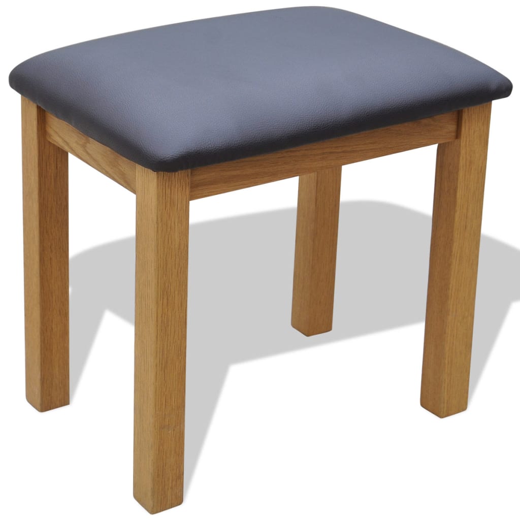 vidaXL Solid Oak Wood Dressing Table with Stool