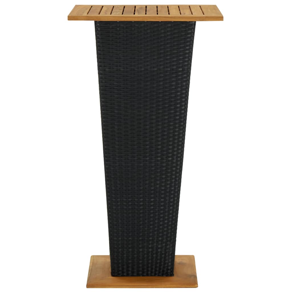 vidaXL Bar Table Black 23.6"x23.6"x43.3" Poly Rattan and Solid Acacia Wood
