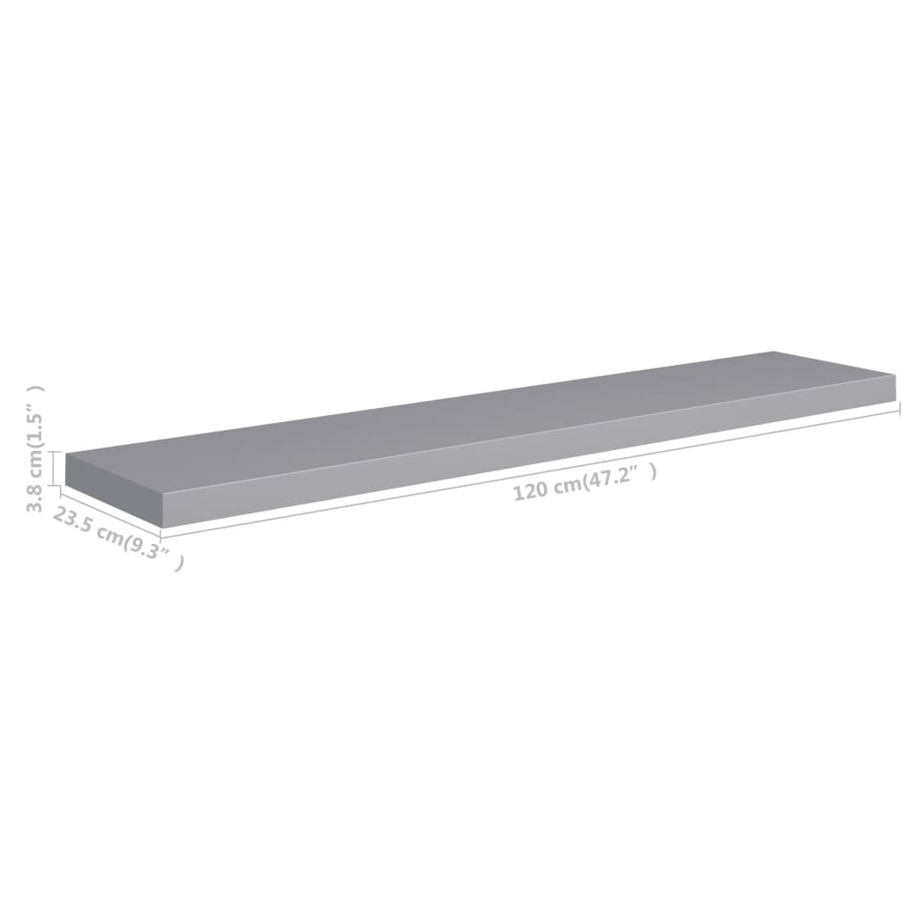 vidaXL Floating Wall Shelves 4 pcs Gray 47.2"x9.3"x1.5" MDF