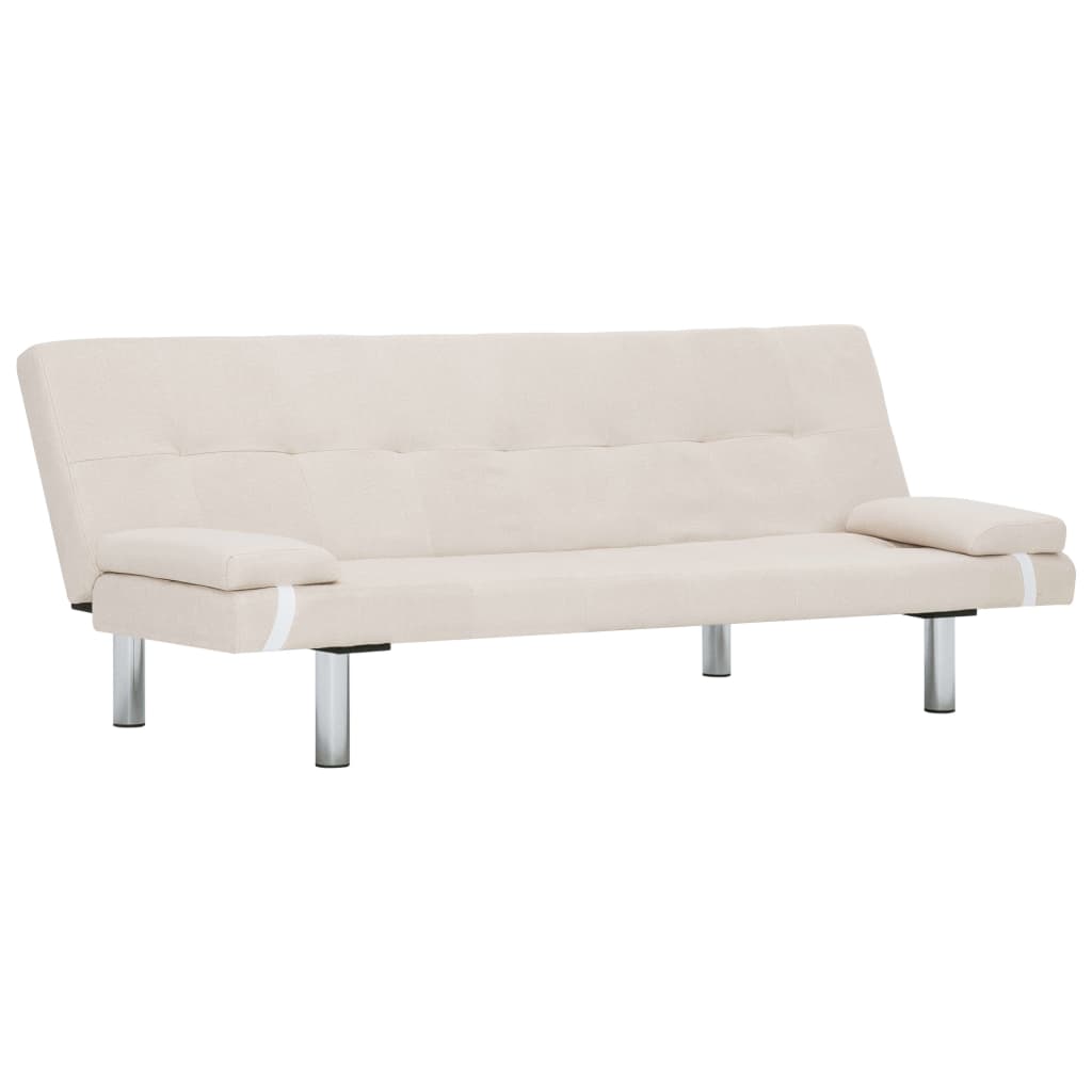 vidaXL Sofa Bed with Two Pillows Cream Fabric