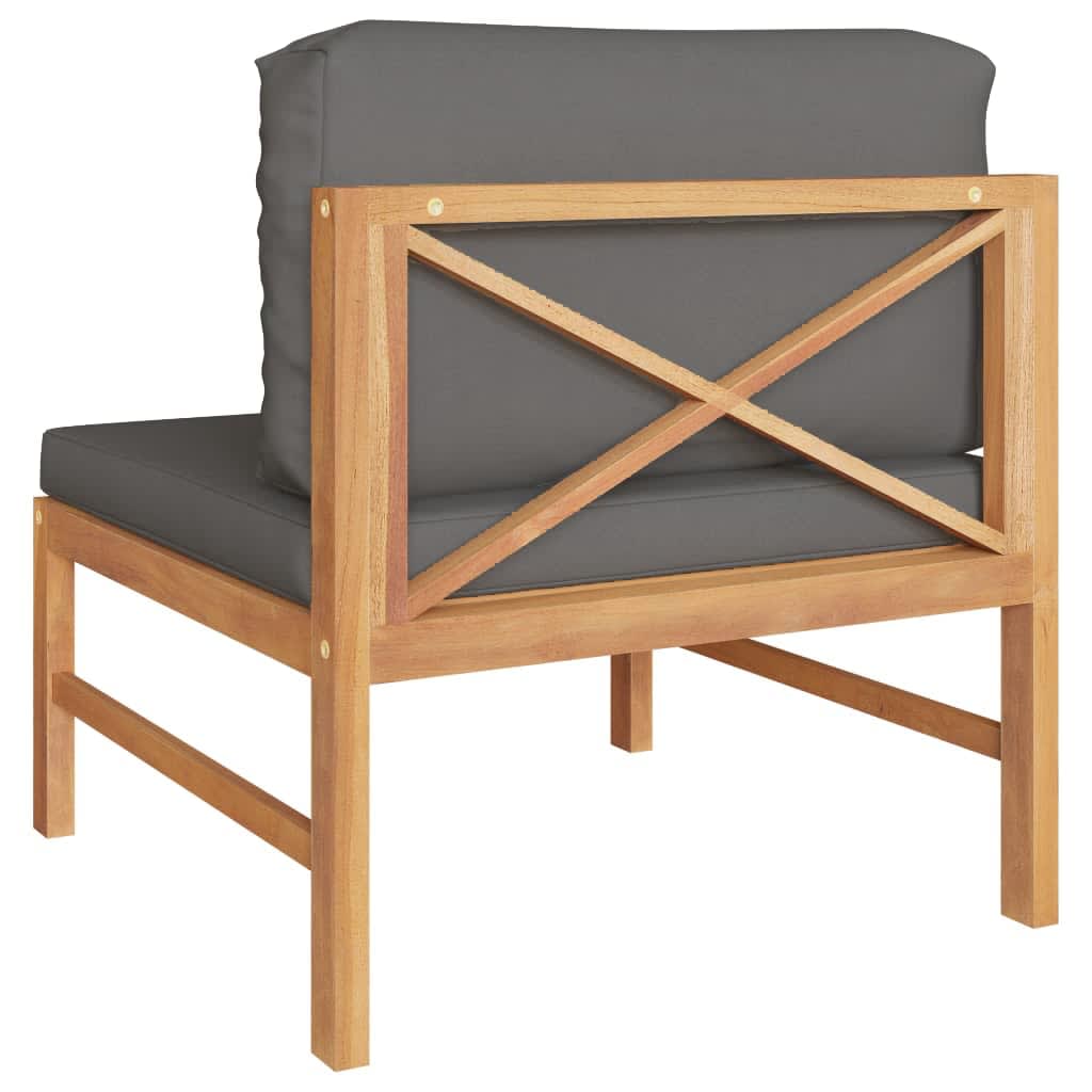 vidaXL Middle Sofa with Dark Gray Cushions Solid Teak Wood