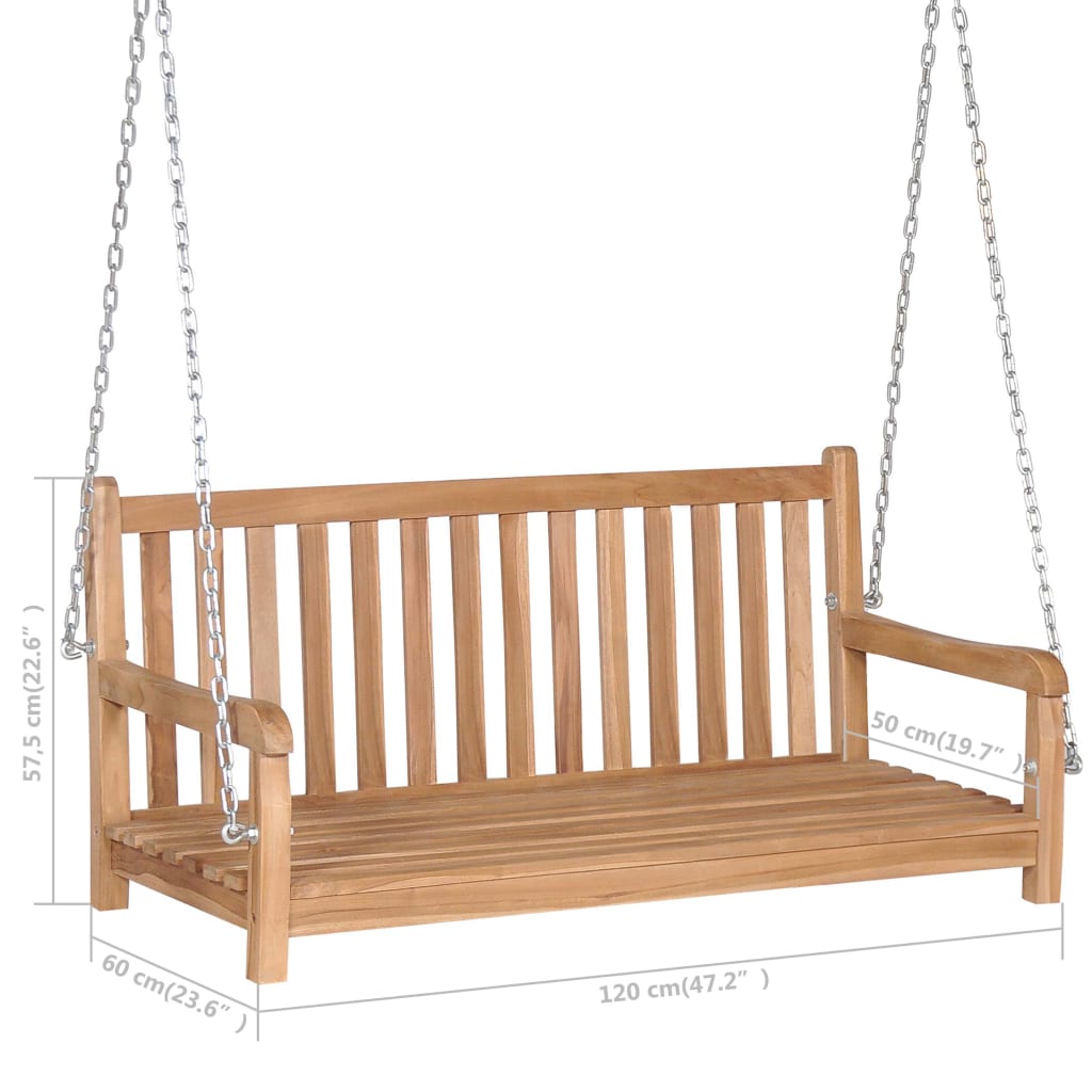 vidaXL Swing Bench with Bright Green Cushion 47.2" Solid Wood Teak