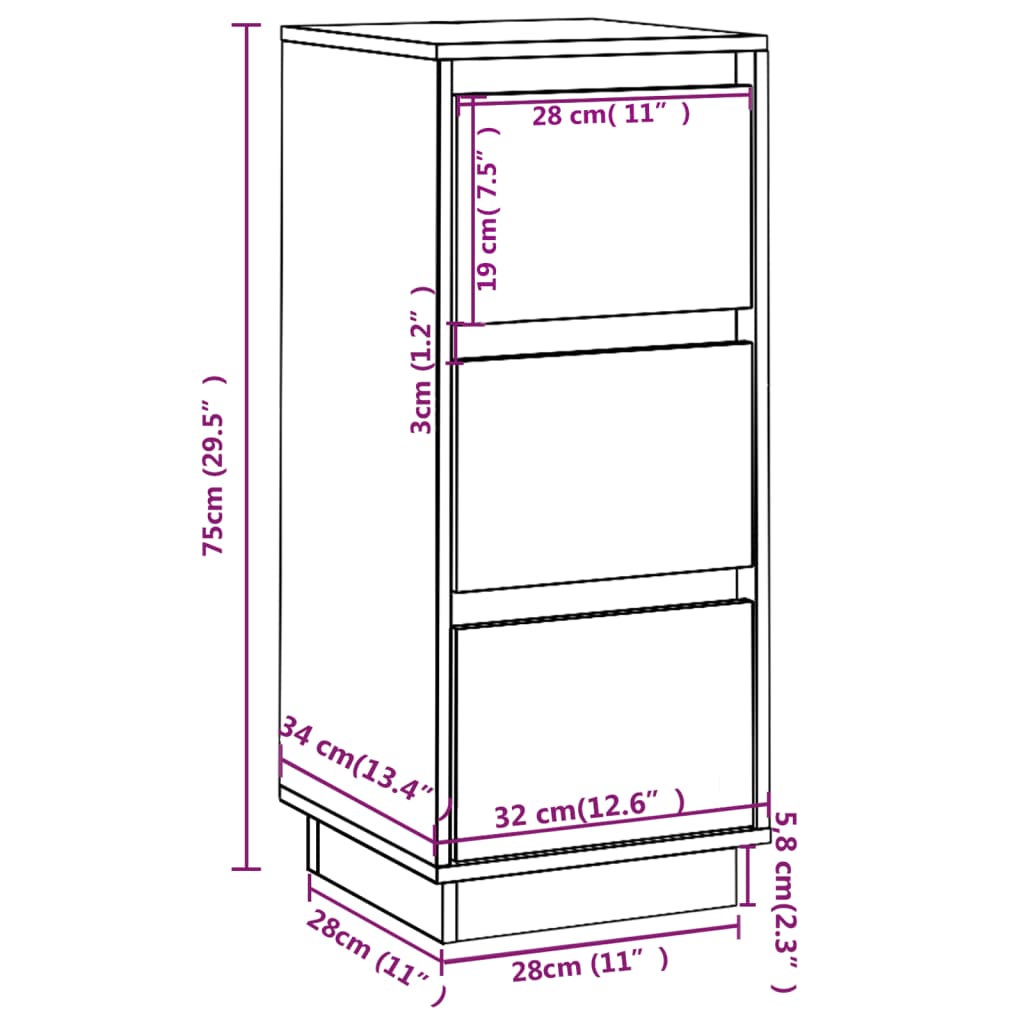 vidaXL Sideboards 2 pcs Gray 12.6"x13.4"x29.5" Solid Wood Pine