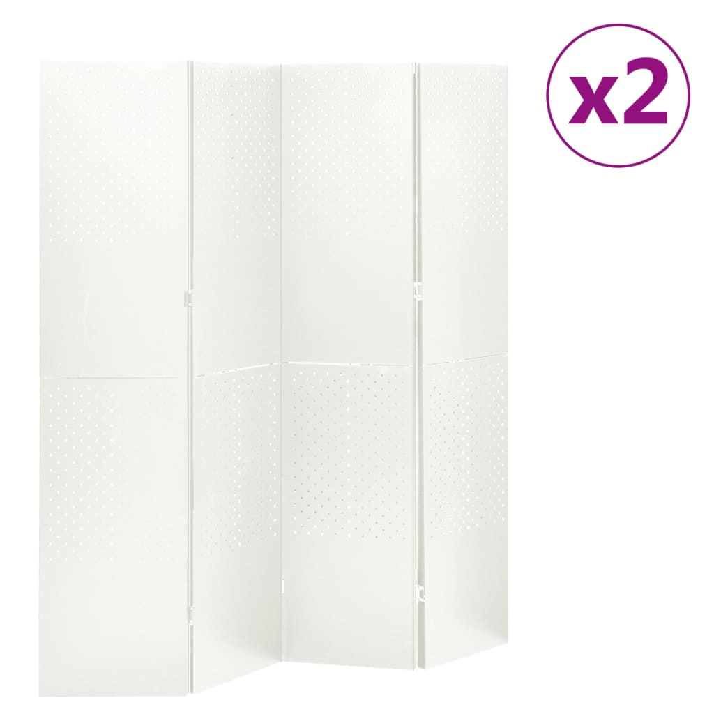 vidaXL 4-Panel Room Dividers 2 pcs White 63"x70.9" Steel