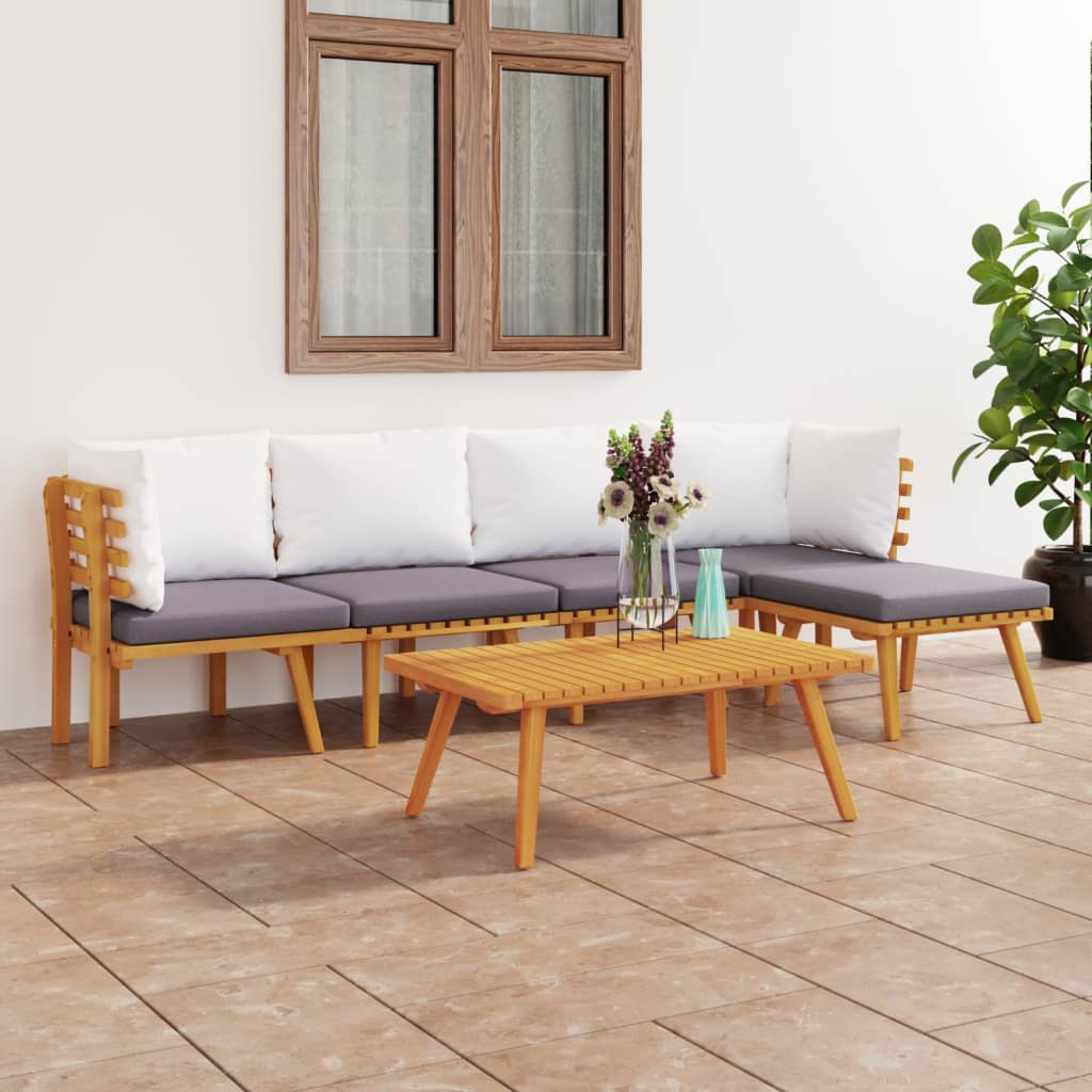 vidaXL 6 Piece Patio Lounge Set with Cushions Solid Acacia Wood