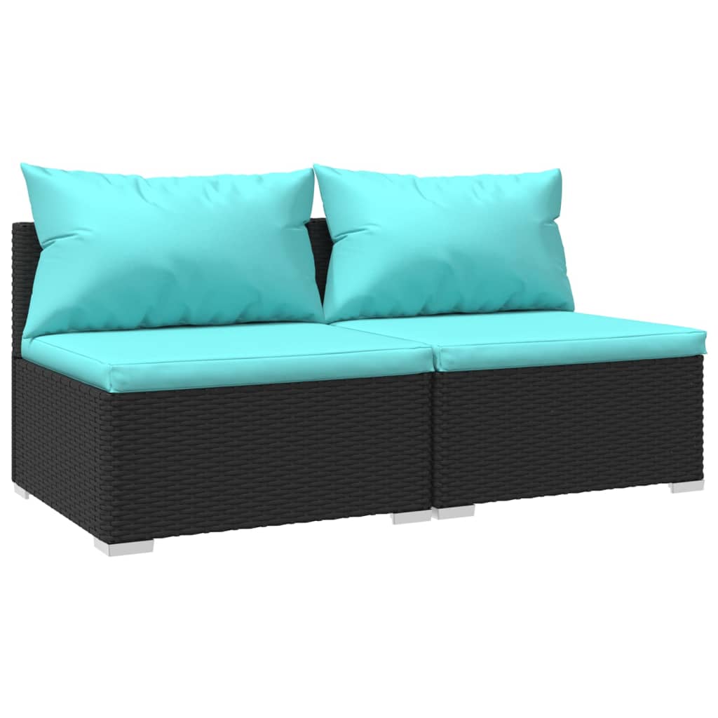 vidaXL Patio Furniture Set 2 Piece with Cushions Poly Rattan Black