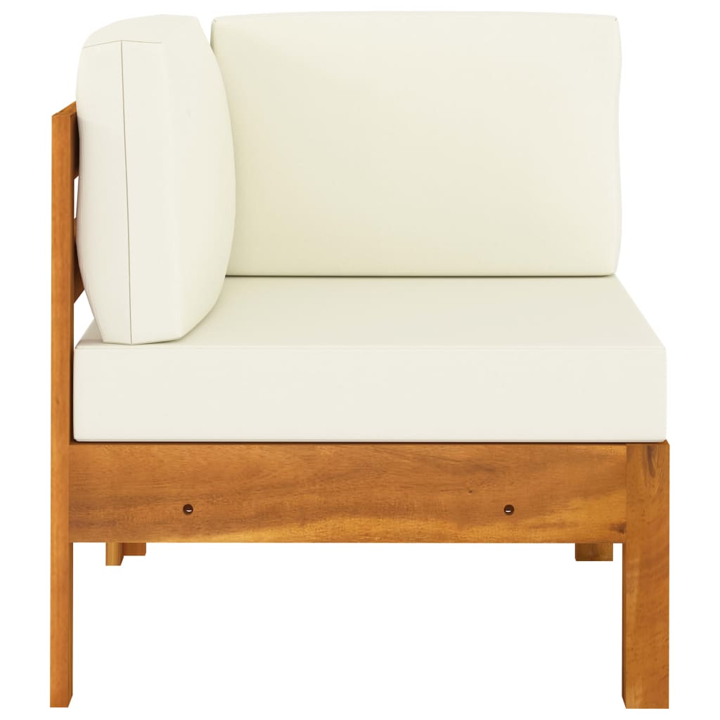 vidaXL Corner Sofa with Cream White Cushions Solid Acacia Wood