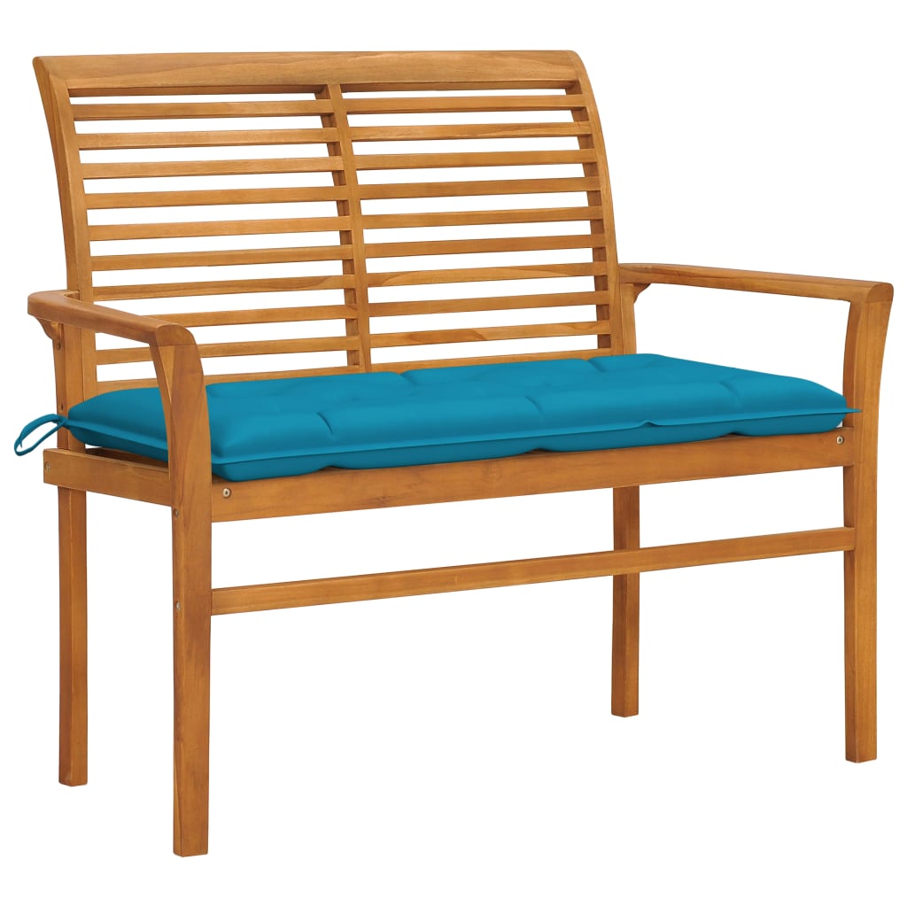 vidaXL Patio Bench with Light Blue Cushion 44.1" Solid Teak Wood