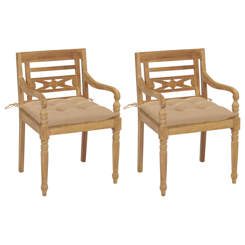 vidaXL Batavia Chairs 2 pcs with Beige Cushions Solid Teak Wood