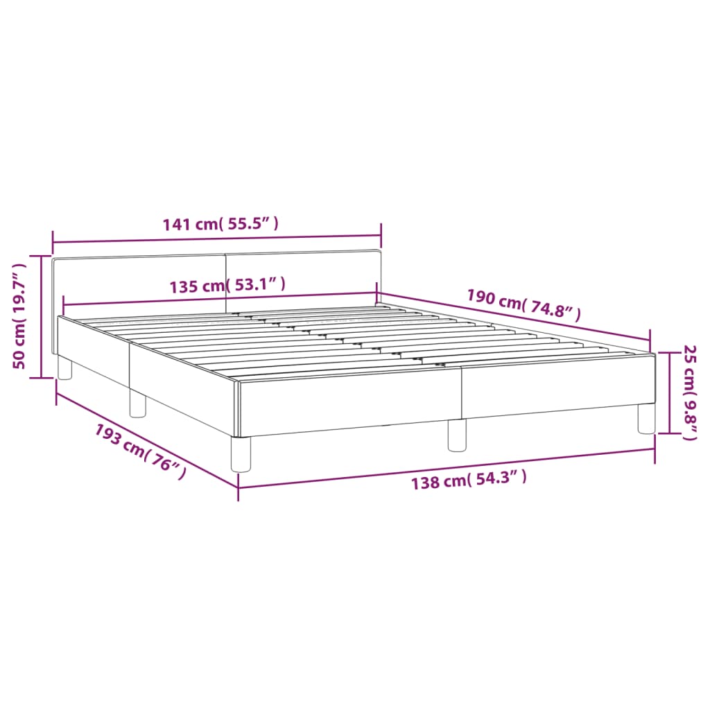 vidaXL Bed Frame with Headboard Dark Gray 53.9"x74.8" Full Fabric