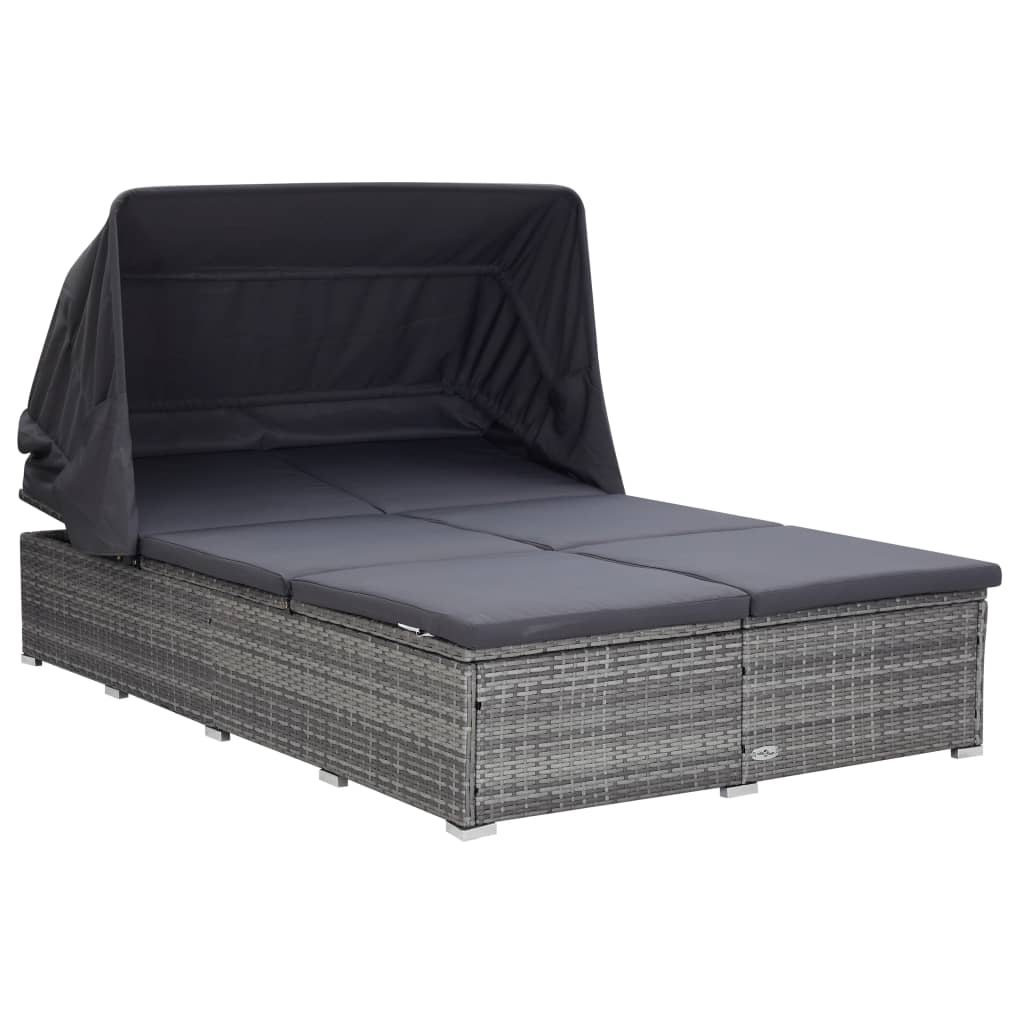 vidaXL 2-Person Sunbed with Cushion Poly Rattan Gray
