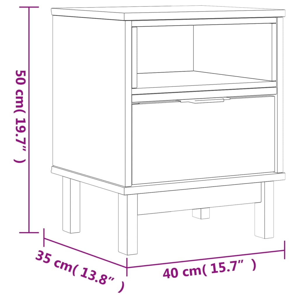 vidaXL Bedside Cabinet FLAM 15.7"x13.8"x19.7" Solid Wood Pine