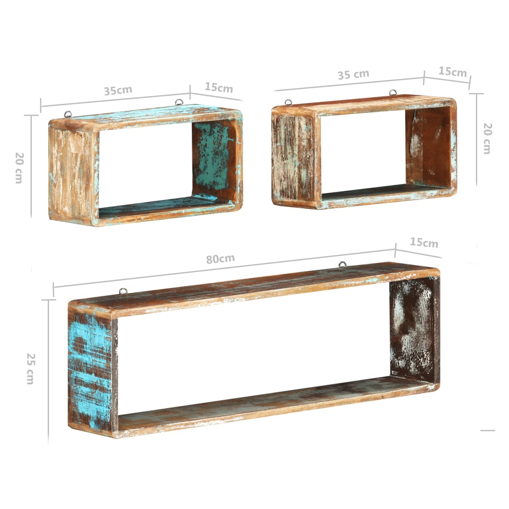 vidaXL 3 Piece Wall Cube Shelf Set Solid Reclaimed Wood