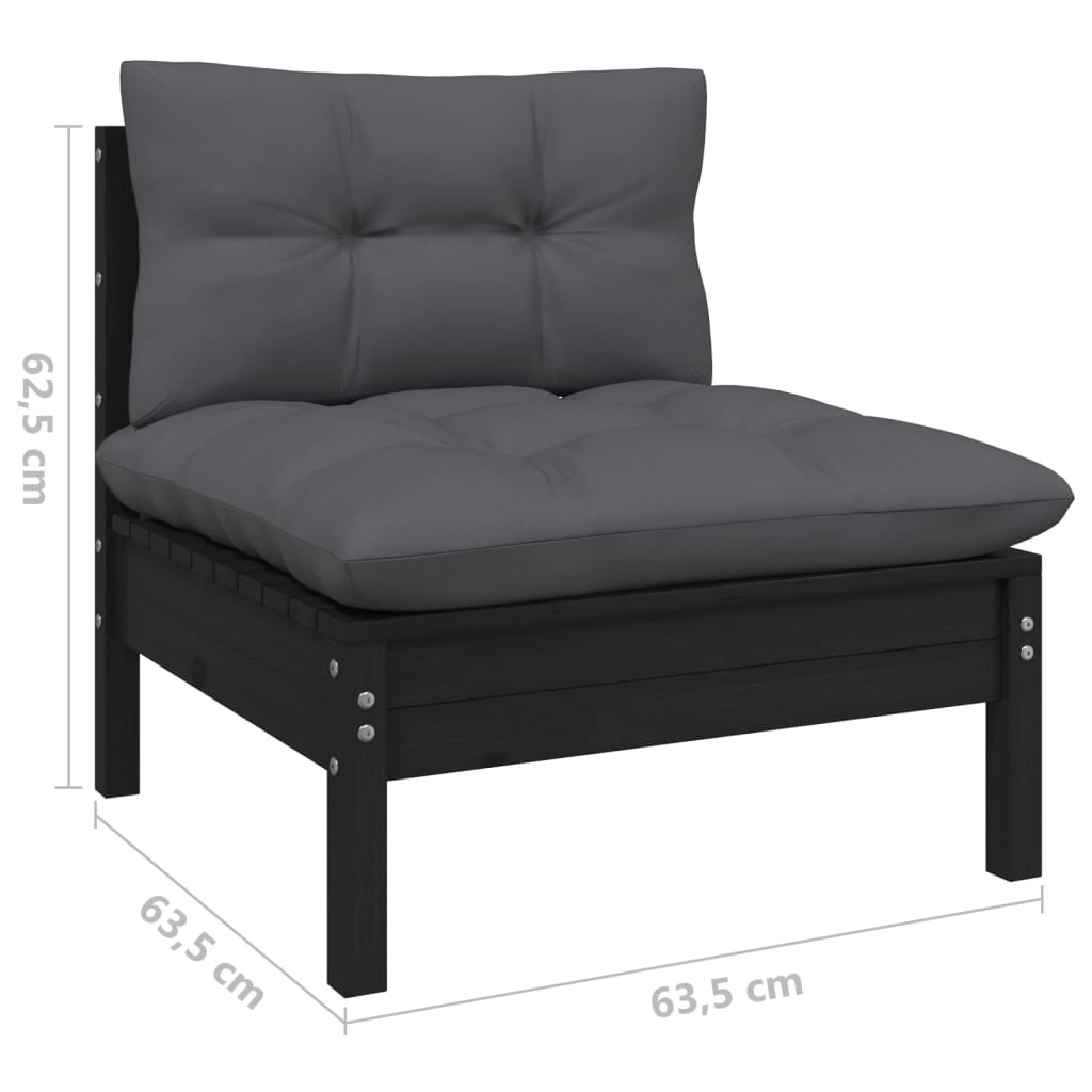 vidaXL 5 Piece Patio Lounge Set with Cushions Black Solid Pinewood