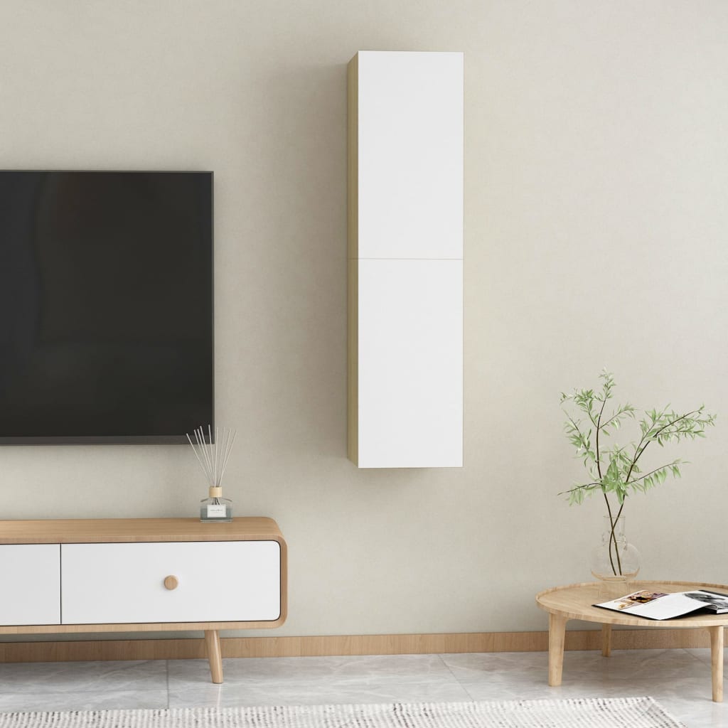 vidaXL TV Cabinets 2 pcs White and Sonoma Oak 12"x11.8"x23.6" Chipboard
