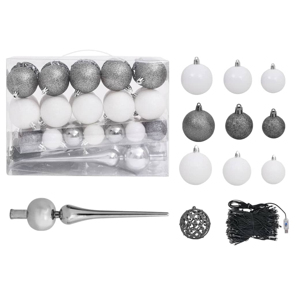 vidaXL Artificial Pre-lit Christmas Tree with Ball Set White 70.9"