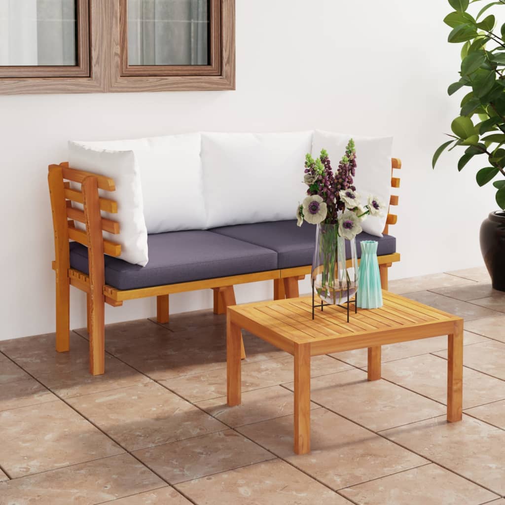 vidaXL 2-Seater Patio Sofa with Cushions Solid Acacia Wood