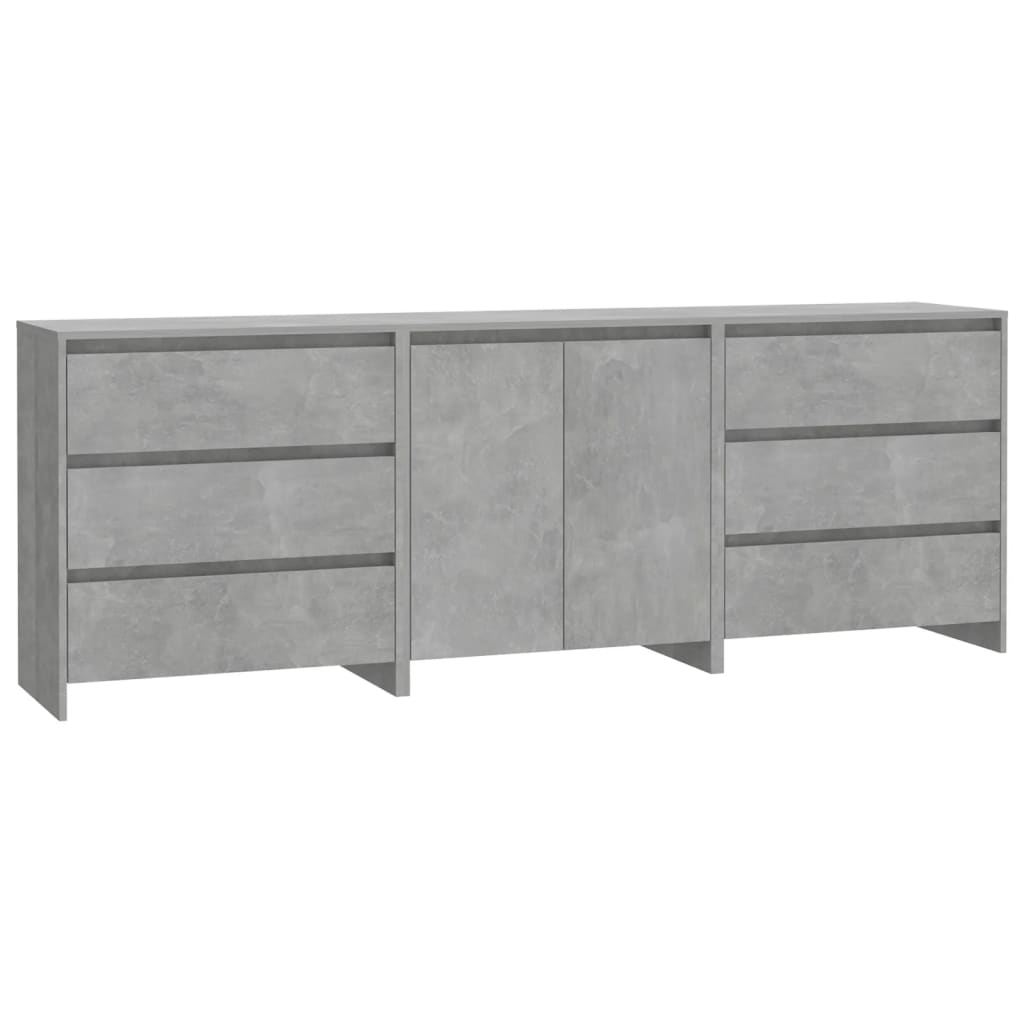 vidaXL 3 Piece Sideboard Concrete Gray Engineered Wood