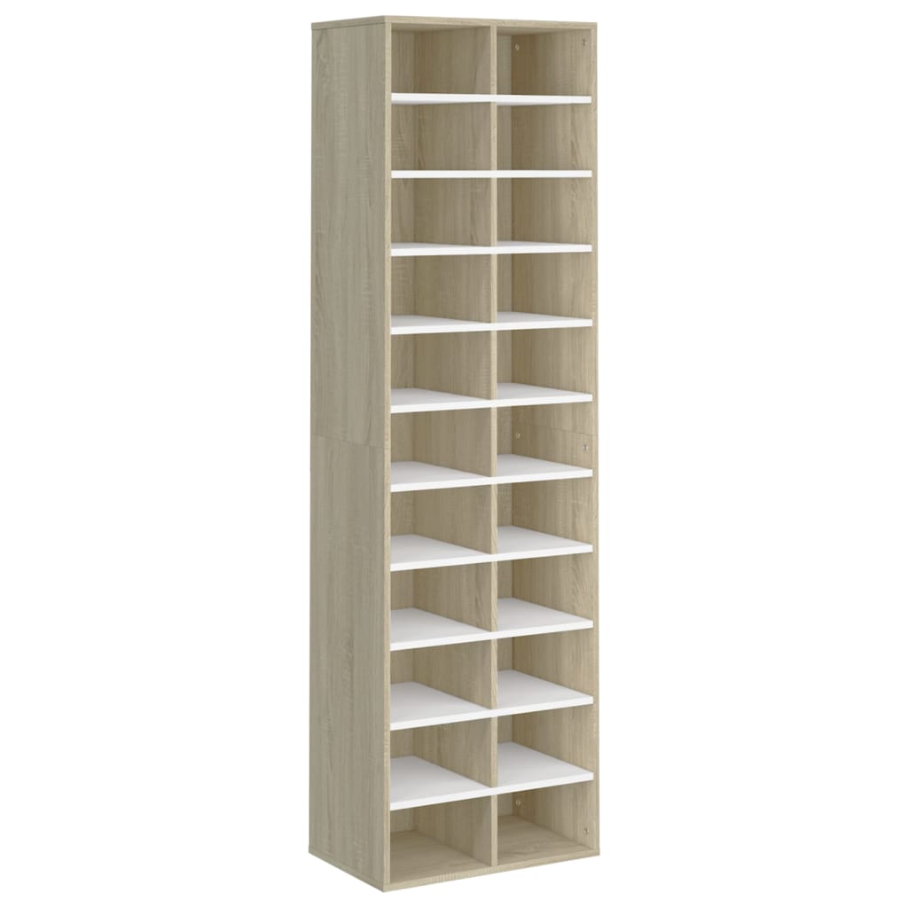vidaXL Shoe Cabinet White and Sonoma Oak 21.3"x13.4"x72" Engineered Wood