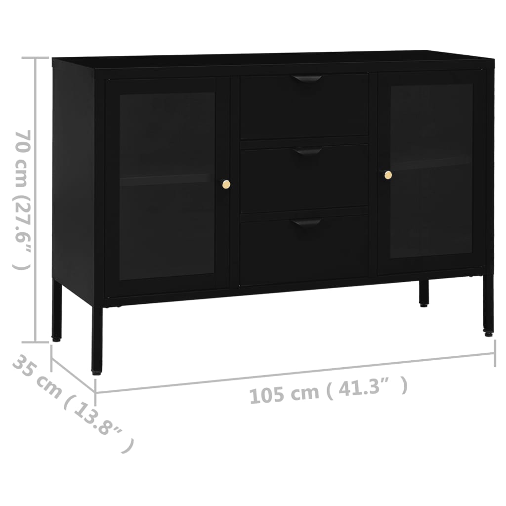 vidaXL Sideboard Black 41.3"x13.8"x27.6" Steel and Tempered Glass