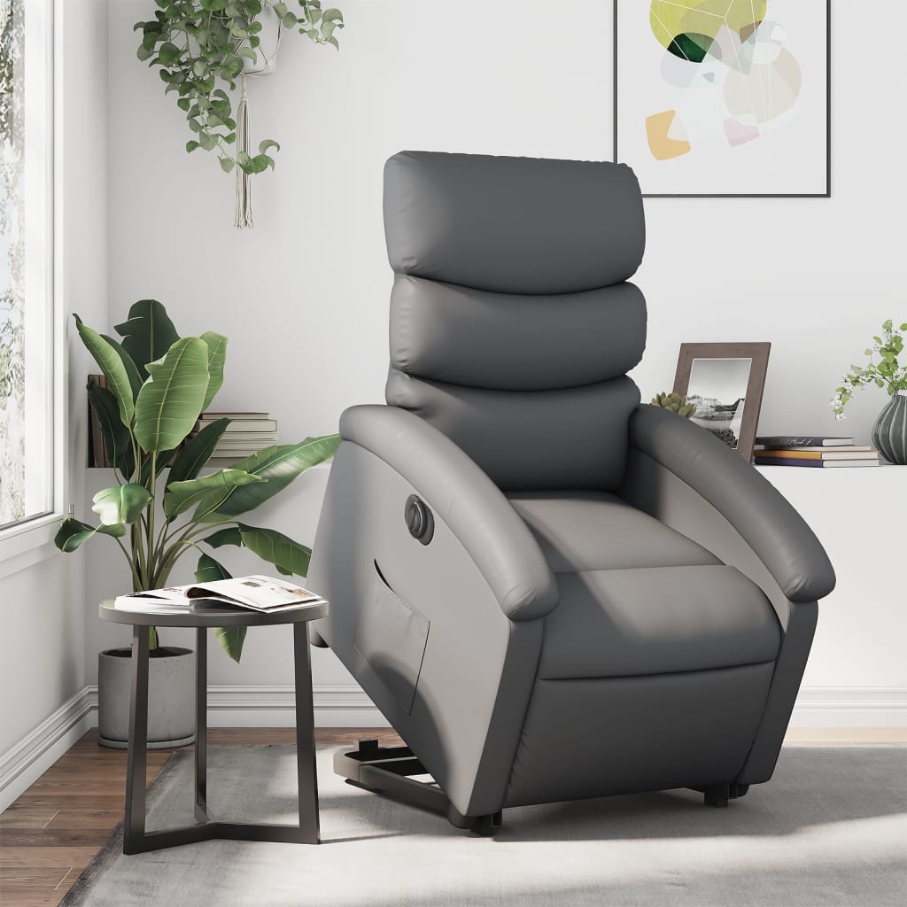 vidaXL Electric Stand up Recliner Chair Gray Faux Leather