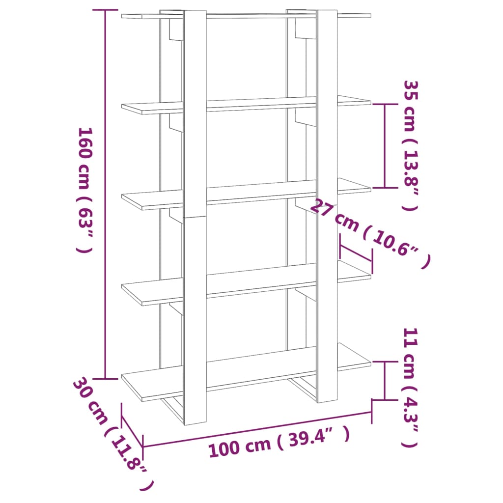 vidaXL Book Cabinet/Room Divider High Gloss White 39.4"x11.8"x63"