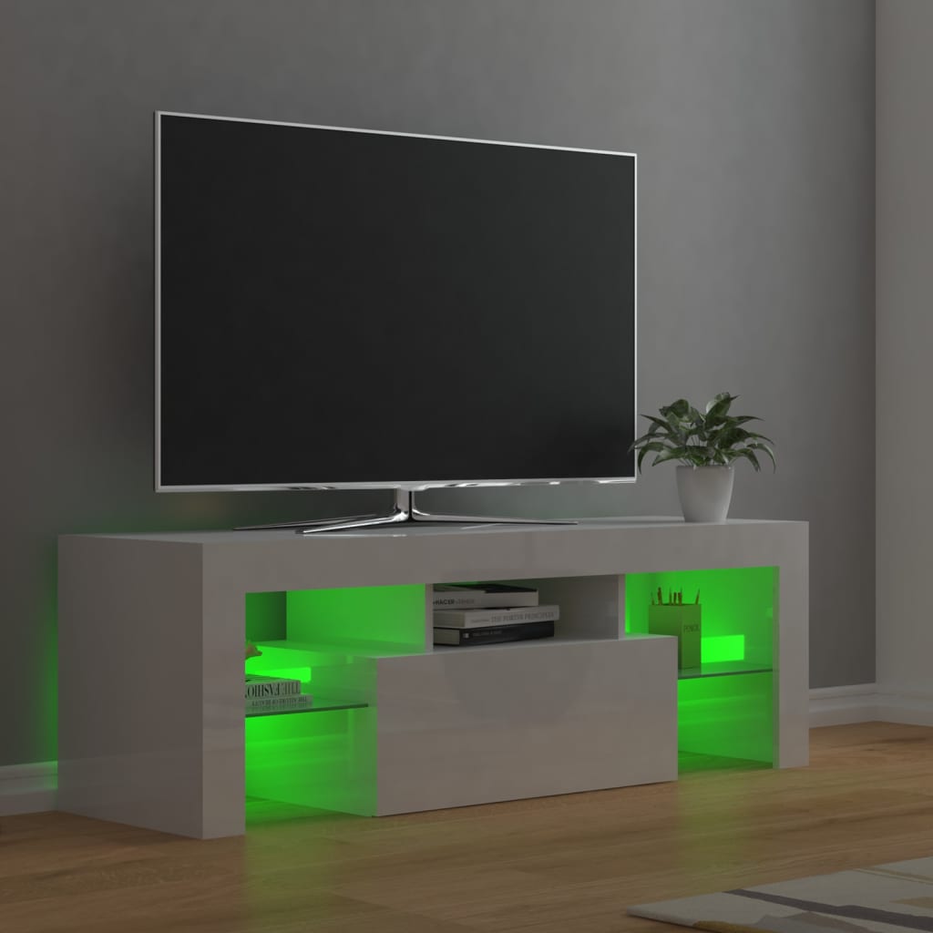 vidaXL TV Stand with LED Lights High Gloss White 47.2"x13.8"x15.7"