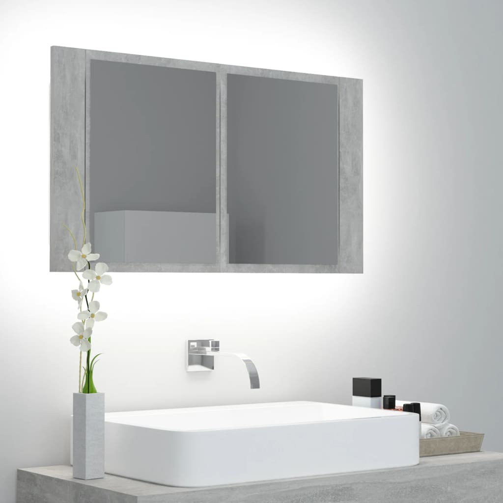vidaXL LED Bathroom Mirror Cabinet Concrete Gray 31.5"x4.7"x17.7" Acrylic
