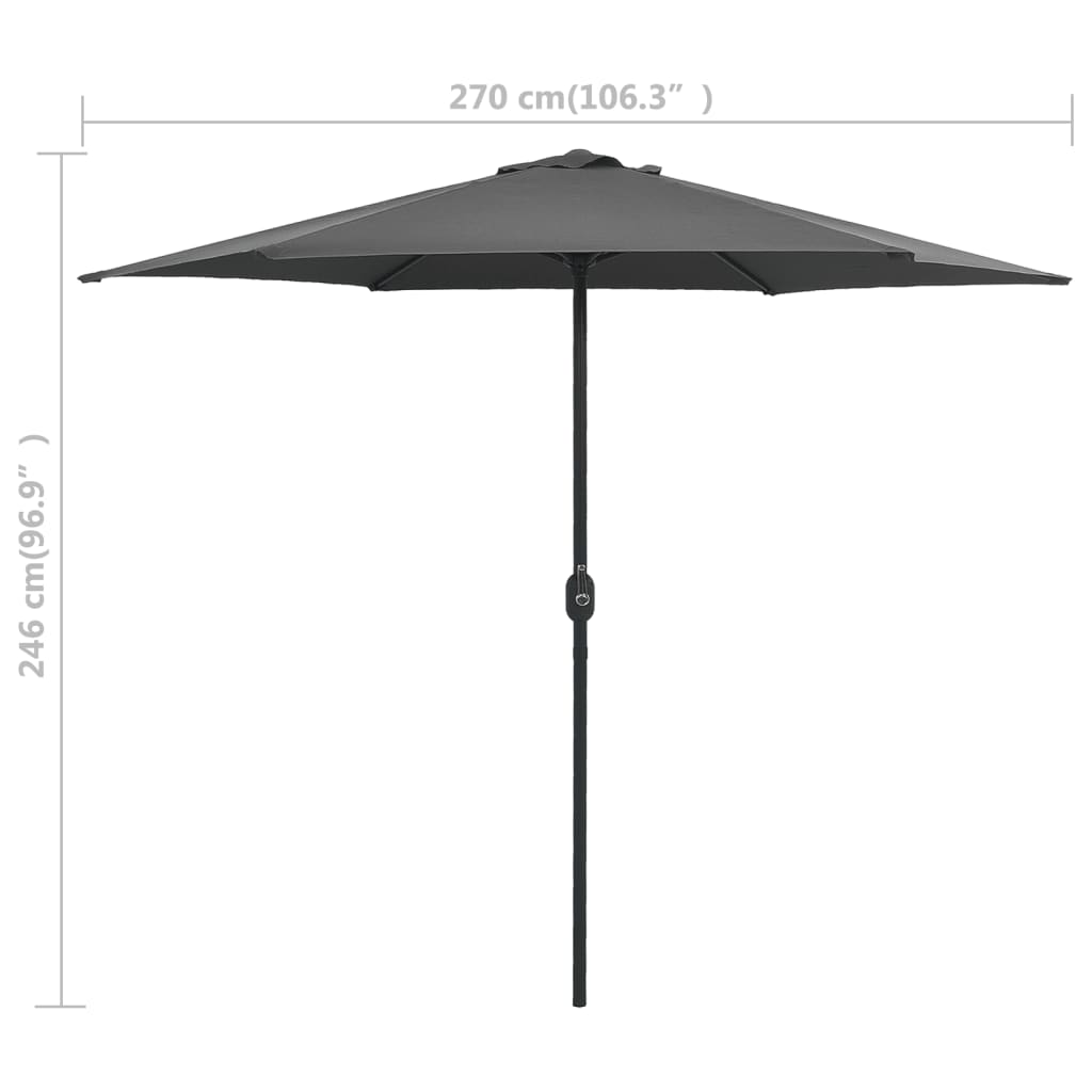 vidaXL Outdoor Parasol with Aluminum Pole 106.3"x96.9" Anthracite