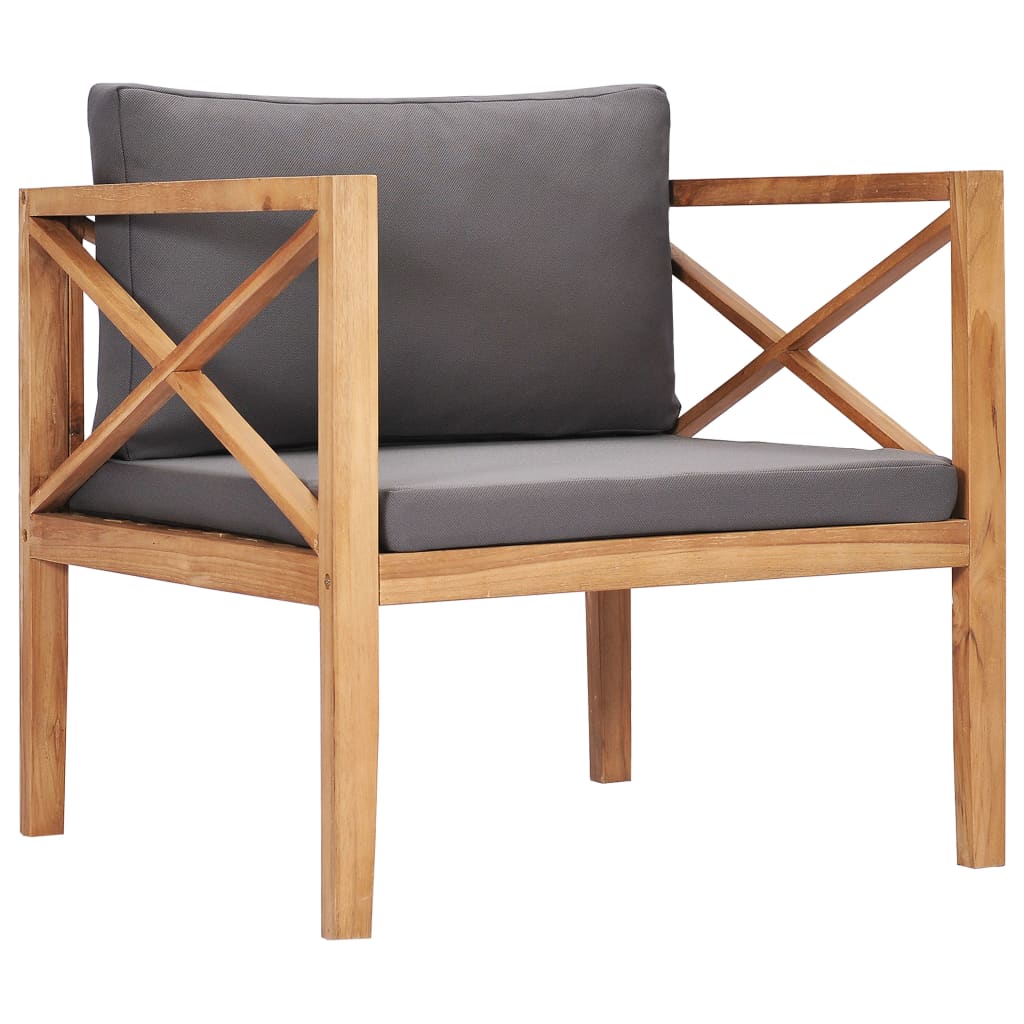 vidaXL Patio Chair with Gray Cushions Solid Wood Teak
