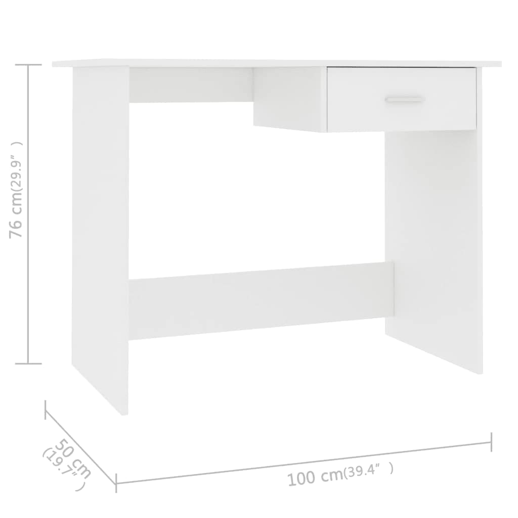 vidaXL Desk White 39.4"x19.7"x29.9" Chipboard