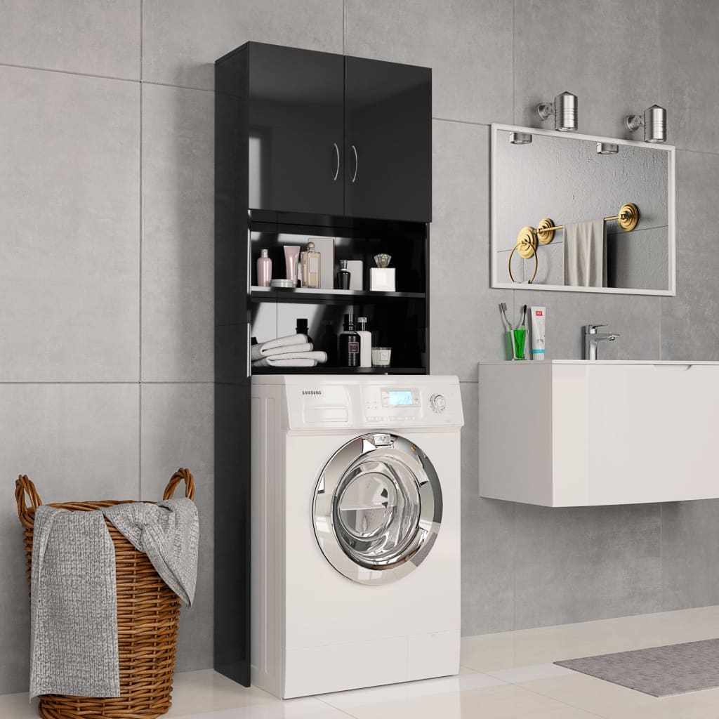vidaXL Washing Machine Cabinet High Gloss Black 25.2"x10"x74.8"